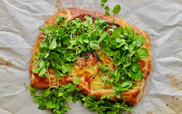 Potato & scamorza tart with smoked trout