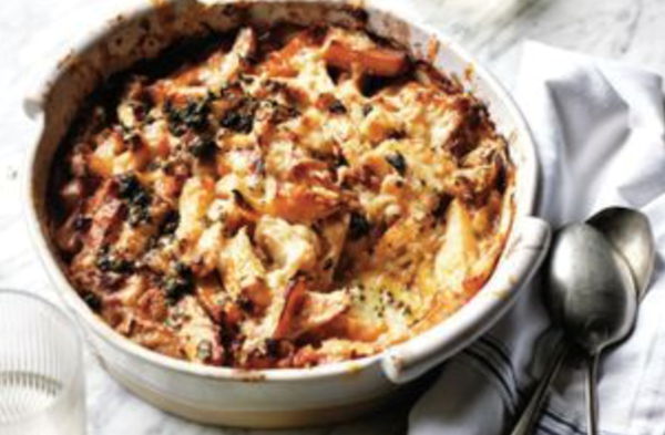 Potato and celeriac gratin with caper brown butter