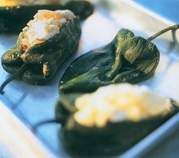 Potato and cheese-stuffed chillies rellenos