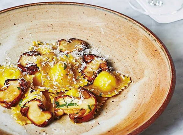 Potato and cheese tortelli with porcini mushrooms