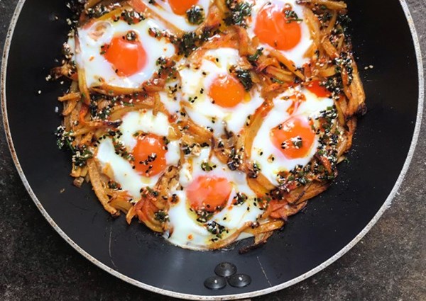Potato and gochujang braised eggs