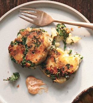 Potato and kale cakes with rouille
