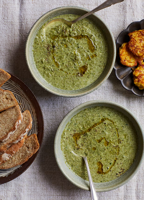 Potato and kale soup with bacon dumplings