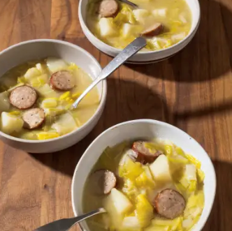 Potato and leek soup with kielbasa