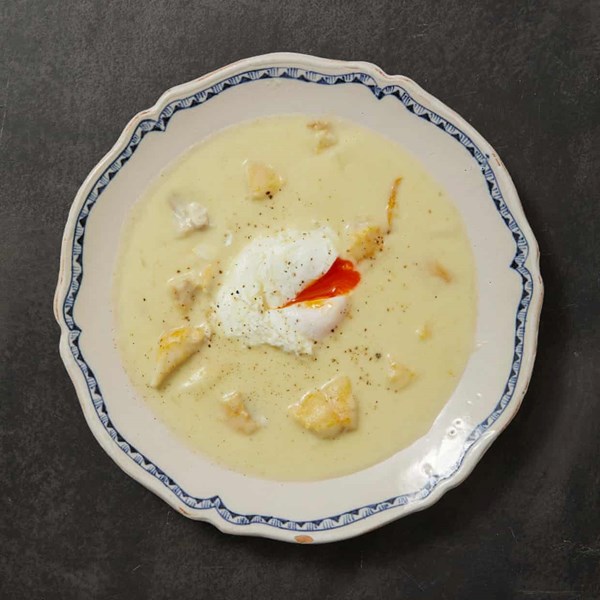 Potato and leek soup with smoked haddock