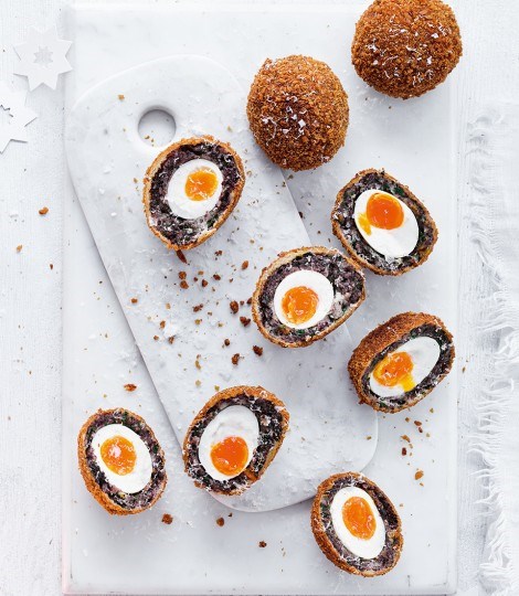 Potato and morcilla Scotch eggs