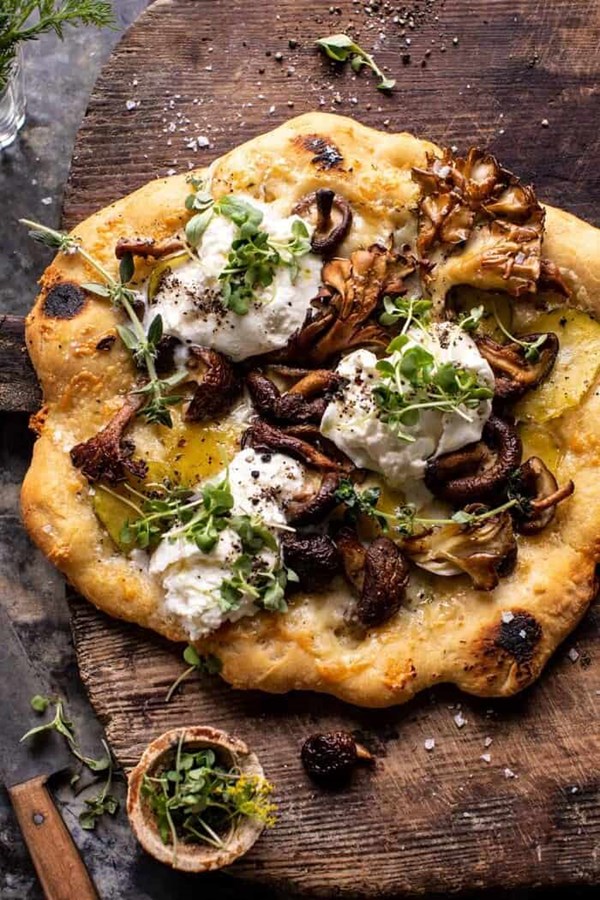 Potato and wild mushroom burrata pizza