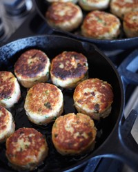 Potato and wild salmon cakes with ginger and scallions