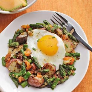 Potato, asparagus & mushroom hash
