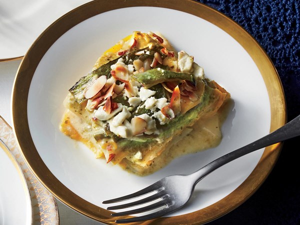 Potato-butternut gratin with poblano Béchamel