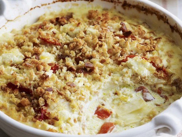 Potato, capsicum & goat's cheese gratin