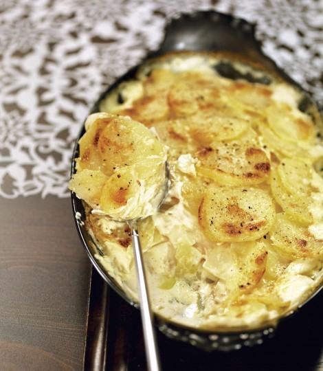 Potato, celeriac and apple gratin