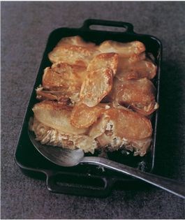 Potato, celeriac and leek gratin with sage and feta