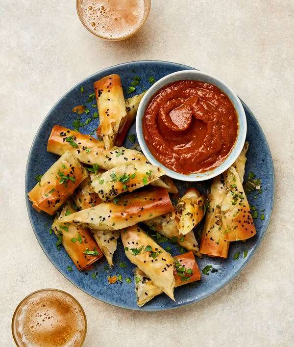 Potato cheddar cigars with spiced ketchup