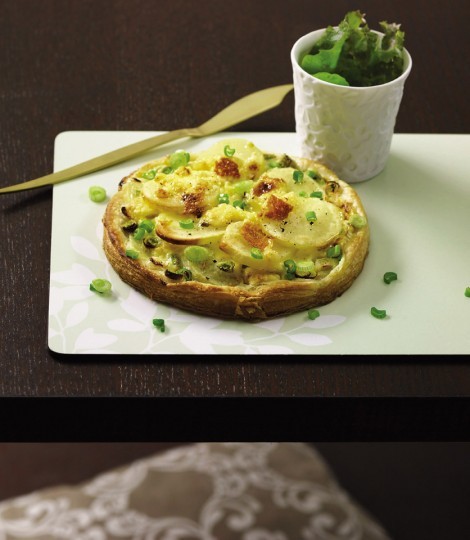 Potato, Cheshire cheese and spring onion tarts
