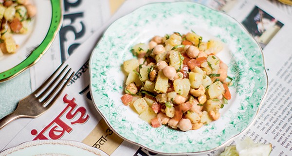 Potato, chickpea and cashew salad (Aloo channa caju chaat)