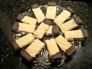 Potato chip shortbread cookies dipped in dark chocolate 