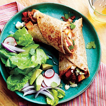 Potato, chorizo, and green chile burritos