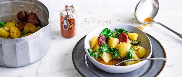 Potato, chorizo and kale stew
