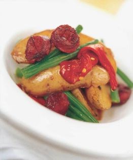 Potato, chorizo, green bean and capsicum salad