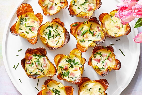 Potato-crusted ham and cheese quiche bites