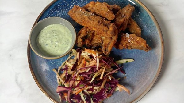 Potato-crusted pork with braised red cabbage