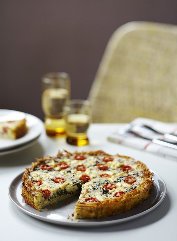 Potato crusted silverbeet and feta tart