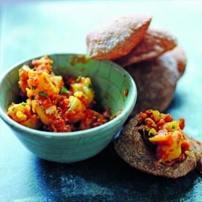 Potato curry with deep-fried bread (Aloo puri)