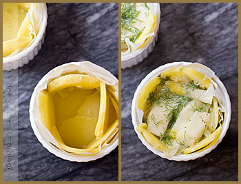 Potato, fennel, pear and Fourme d'Ambert timbale (Timbale aux pommes de terre, fenouil, poires et Fourme d’Ambert)