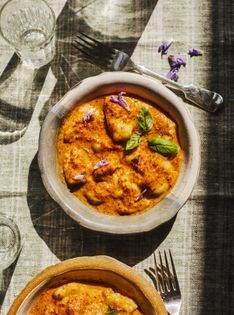Potato gnocchi with bright red vodka sauce