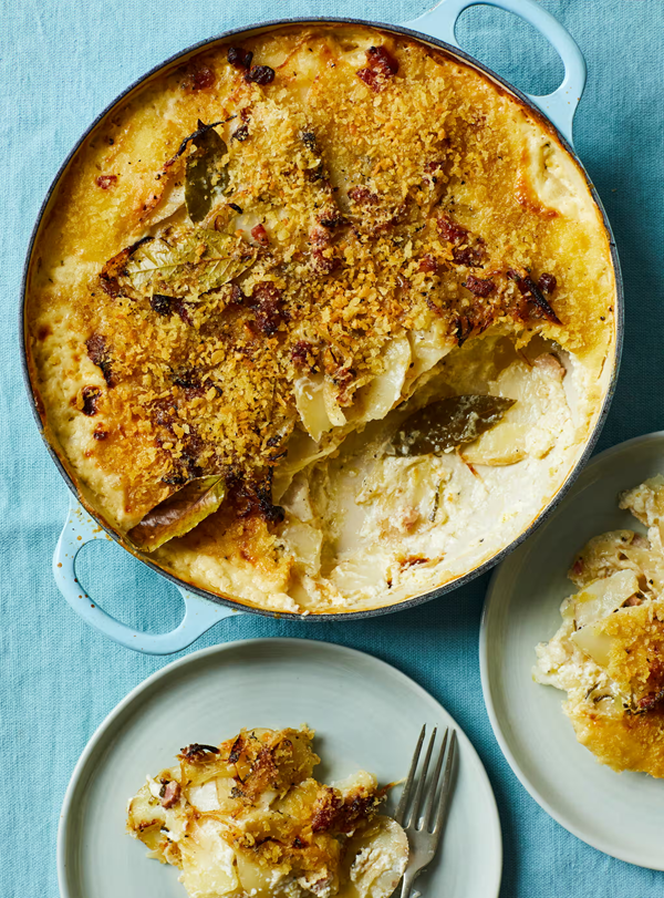 Potato, guanciale and sage gratin