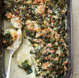 Potato, ham, and spinach gratin