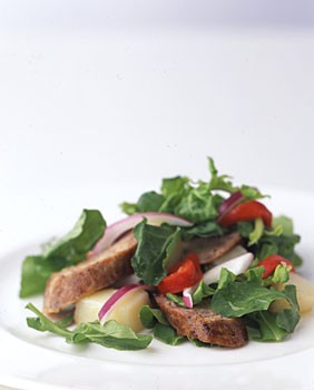 Potato, Italian sausage, and arugula salad