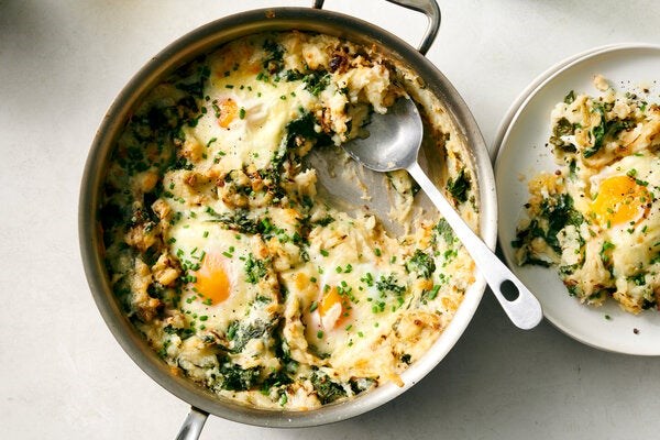 Potato-kale casserole and eggs