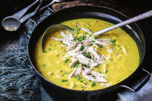 Potato, leek & chicken soup