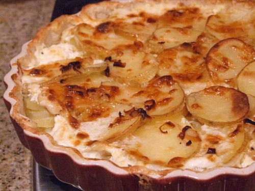 Potato-leek gratin with Vermont cheddar