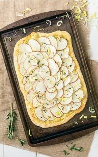 Potato-leek pizza with cornmeal crust