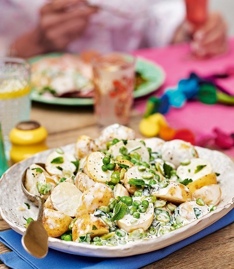 Potato, mint, pea and broad bean salad
