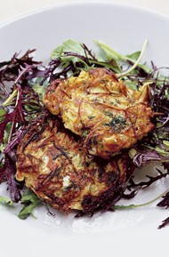 Potato pancakes with dill and yoghurt sauce