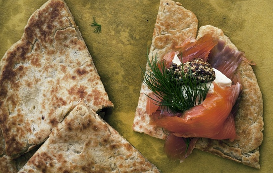 Potato pancakes with salmon and dill