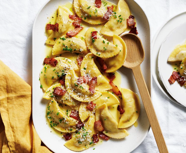 Potato, pancetta and caramelised onion mezzalune