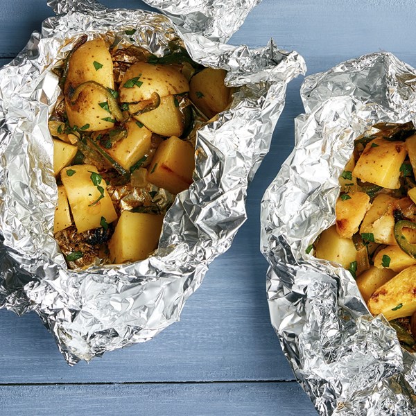 Potato-poblano bundles