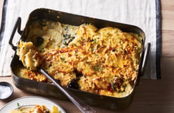 Potato, pumpkin and spinach gratin