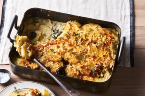 Potato, pumpkin and spinach gratin