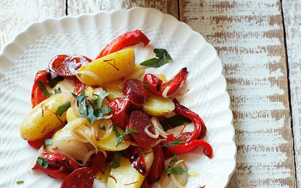 Potato, roast-pepper and chorizo salad