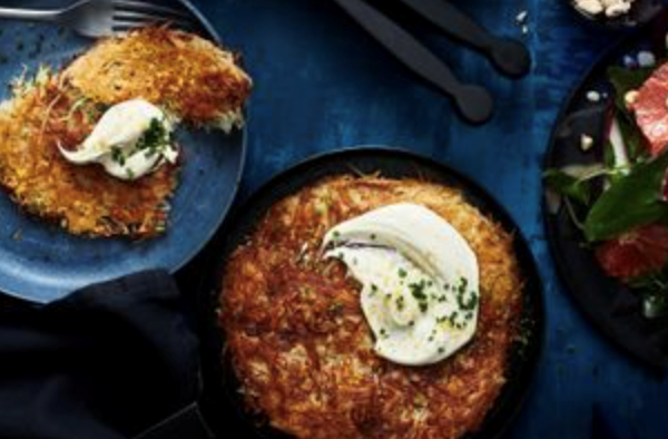 Potato rosti with cultured cream and bottarga