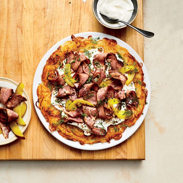 Potato rösti with pastrami