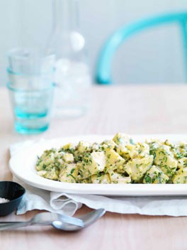 Potato salad with boiled egg, preserved lemon and aïoli
