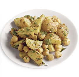 Potato salad with chickpeas, cilantro, and Indian spices