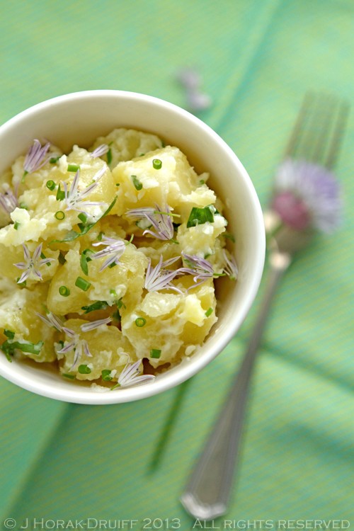 Potato salad with chive flowers 